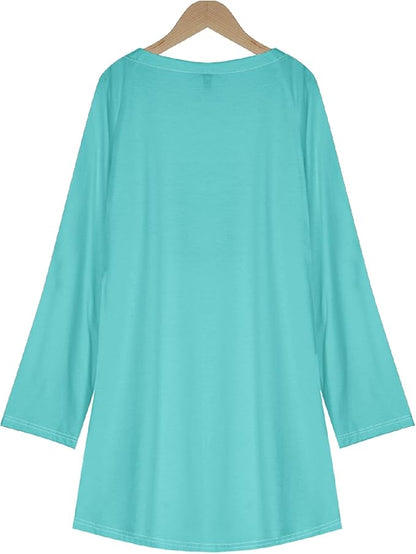 Womens Tunic Shirt Cute Cat Print Long Sleeve Round Neck Women T Shirts Cotton Casual Plus Size Vacation Tunics Tops