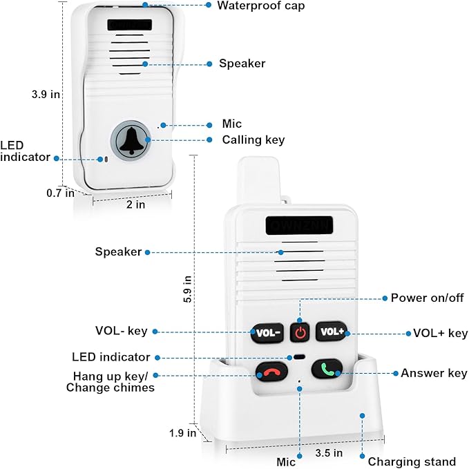 Wireless Doorbell System & Full Duplex Intercom Doorbell Wireless Hands-Free