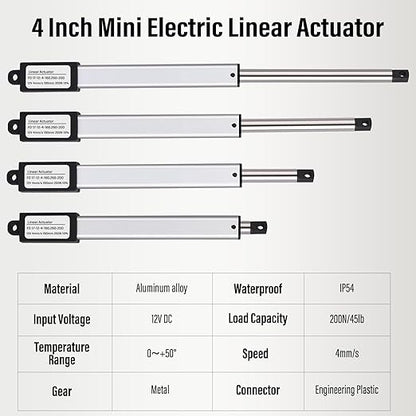 NORJIN Mini Electric Linear Actuator 12V, Speed 4mm/s, w/Mounting Brackets