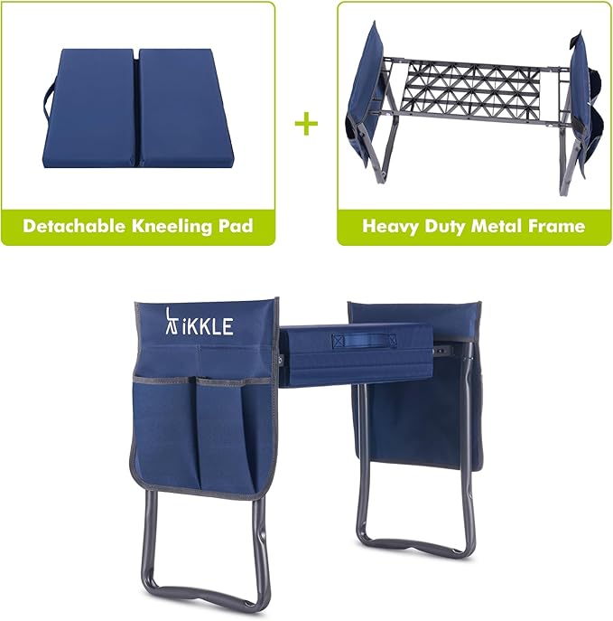 ikkle Heavy Duty Garden Kneeler Seat and Gardening Stool - Thicker Wider Soft Detachable Kneeling Pad - Gift for Women Men Christmas (Holds 330lbs/150kg)