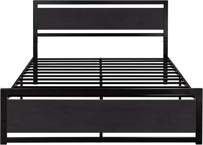 Allewie Full Bed Frame with Headboard, Heavy Duty Metal Platform Base with Strong Support, Underneath Storage Space, Stable Mattress Foundation, No Box Spring Needed, Black