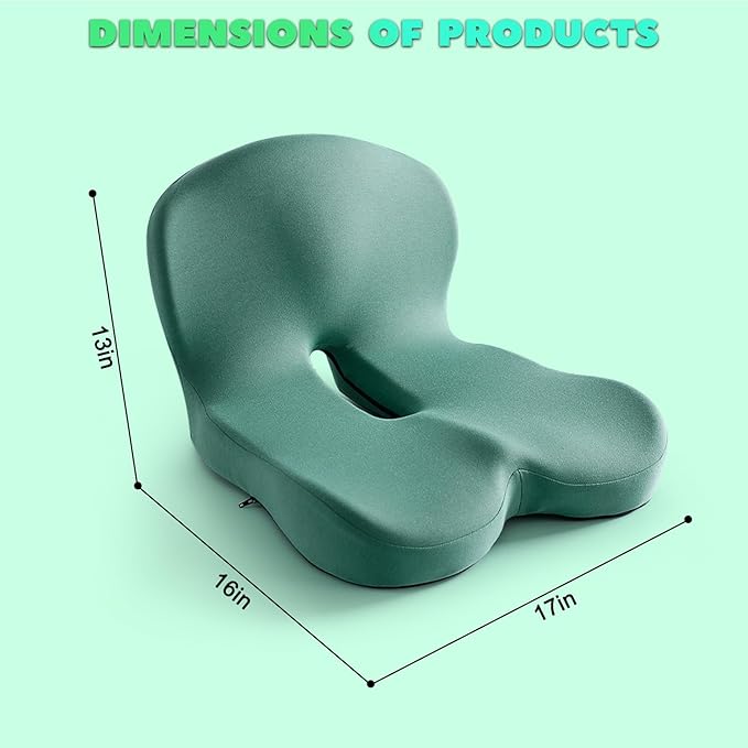 Buttocks Cushion for Office Chair Memory Foam Seat Pad for Butt Support Tailbone Relief Ergonomic Chair Cushion for Home Car Travel or Work (Army Green)