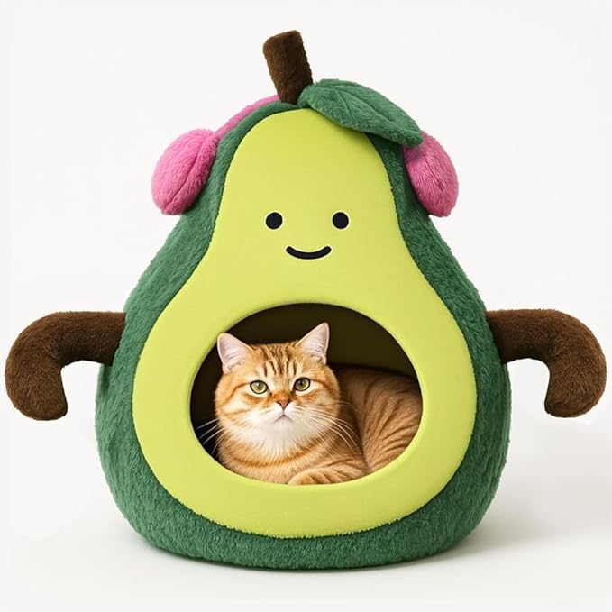 Cute Cat Beds for Indoor Cats, Small Dog Beds, Soft Washable Pet Beds for Kitten and Puppy, Funny Avocado Cat Cave, 19 Inches