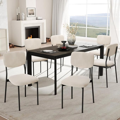 Einhomn Upholstered Dining Chairs Set of 2, Stackable Modern Dining Room Chairs, Kitchen Chairs w/Soft Velvet Backrest & Sturdy Metal Legs for Restaurant, Living Room, Cream Beige