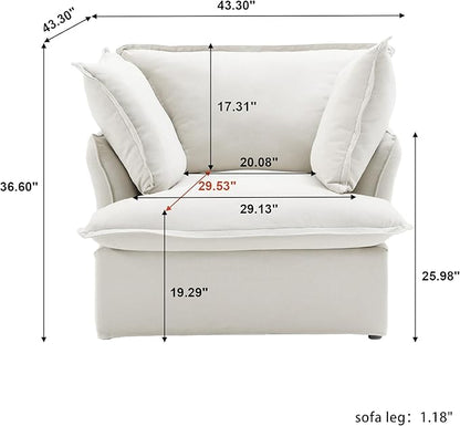 WJShome Modern Sofa, Modular Sectional Sofa, Minimalist Wide Deep Seat Couches for Living Room Apartment Lounge Bedroom (White, 1 Seater)