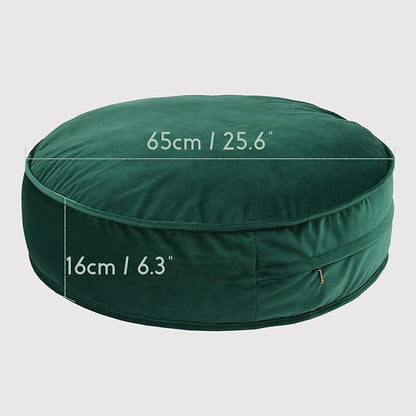 YIUOR Velvet Floor Pillows Round Chair Cushion Couch Throw Pillow Soft Pouf Seat Mattress Bean Bag for Reading Nook Play Room (25.6",Green)