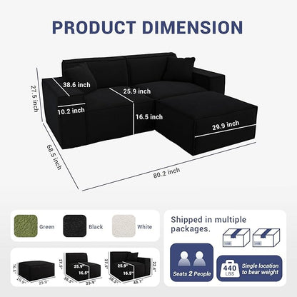 80.3" Cloud Sectional Couch, Chenille Boneless Couch L Shaped with Deep Seats&Wide Armrests, Comfy Convertible Modular Sectional Sofa Memory Foam Compression Sofa for Living Room, No Assembly Required