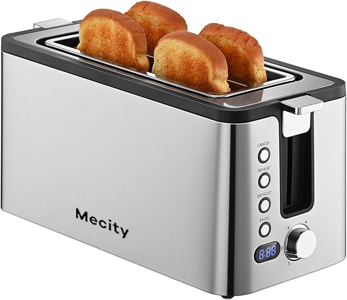 Mecity 4 Slice Toaster, Long Slot Toaster