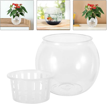 Beaupretty Plastic Betta Fish Bowl with Hydroponic Planter, Round Small Plastic Aquarium Terrarium Bowl for Desktop, Mid-Size 110c Fish Tank for Living Room Decor