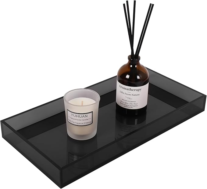 Acrylic Tray 5mm Thicken for Vanity Makeup, Perfume, Jewelry Holder, Napkin, Grey 12x6'' Decorative Serving Tray for Bathroom, Toilet Tank, Sink Countertop, Living Room,Dresser, Coffee Table,Wedding