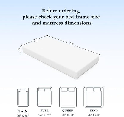 Twin Mattress, 8 Inch Memory Foam Mattress in a Box, Fiberglass Free Twin Size Mattresses for Pressure & Pain Relief, Soft and Comfortable