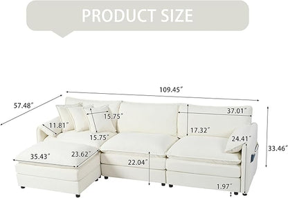 109.45" Modular Sectional Sofa,L Shaped Couch for Living Room,Modern Deep Seat Sofa 3 Seater Comfy Cloud Couchse Chenille Fabric with Throw Pillows & Movable Ottoman