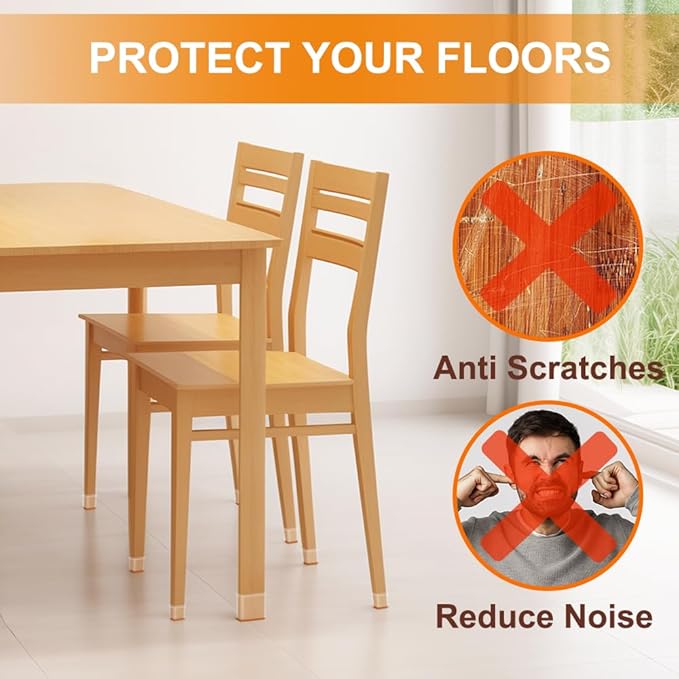 24 Pcs Chair Leg Floor Protectors for Hardwood Floors Square Silicone Covers to Protect Wood Tile Floors Felt Pads Furniture Leg Caps Anti-Scratch Reduce Noise (Fit:3/4" to 1")
