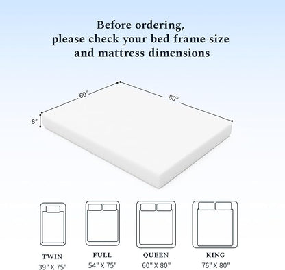 Queen Mattress, 8 Inch Memory Foam Mattress in a Box, Fiberglass Free Queen Size Mattresses for Pressure & Pain Relief, Soft and Comfortable