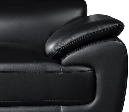Blackjack Furniture 4571 Veal Collection Genuine Leather Couch for Living Room, Elegant Modern Design with Adjustable Headrests and Durable Wood Frame, Sofa, 86", Black