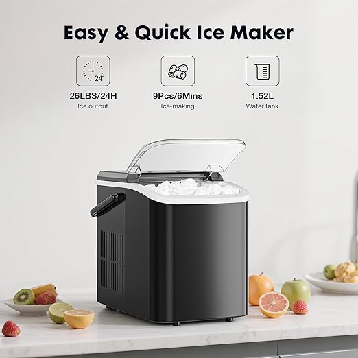 Sweetcrispy Countertop Ice Maker Machine, Portable Self-Cleaning Ice Machine