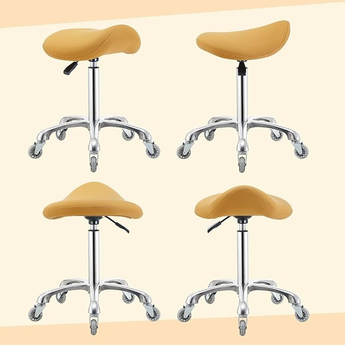 Nolasalon Saddle Stool Chair with Wheels,Ergonomic Swivel Rolling Height Adjustable for Salon Beauty Clinic Dentist Tattoo Home Office