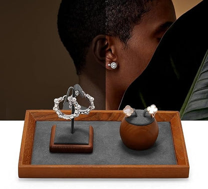 Oirlv Solid Wood Small Jewelry Tray Trade Showcase Countertop Jewelry Display Trays Rectangle Vanity Tray(Grey, Small)