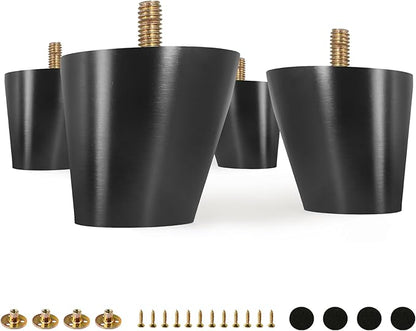 FoDau770 Black Rubber Wood Furniture Legs 2 Inches, Slant Tapered Wood Feet Mid Century Sofa Legs Set of 4, 5/16" UNC Furniture Feet Replacement Parts for Cabinet Couch Dresser Chair Ottoman Table