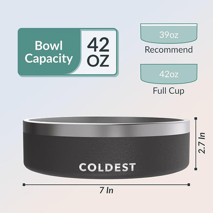 Coldest Dog Bowl - Anti Rust Metal, Non Slip, 3 Layers Insulated Stainless Steel Dog Bowls - Spill Proof & Heavy Duty - Water Bowl for Dogs, Cats & Pets, Dish Washer Safe (42 oz, Stealth Black)
