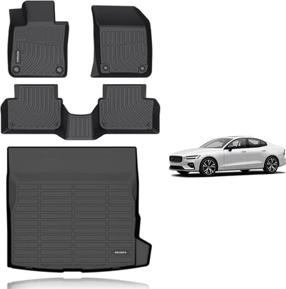 KELCSEECS® Floor Mats & Cargo Liner Custom for 2019-2025 Volvo S60(Not for Recharge) All Weather Protection TPE Floor Liners Front& Rear Row Full Set Volvo S60 Accessories Black
