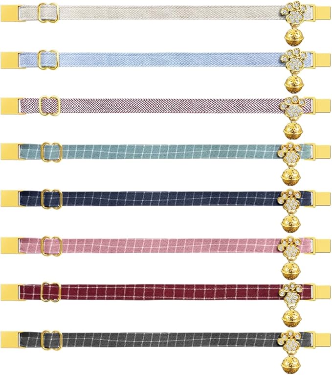 Personalized Breakaway Cat Collars - Magnetic Buckle, Bell - Safety Quick Release, Customized for Girls & Boys Cats - Herringbone