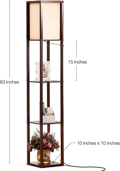 Brightech Maxwell - Modern Shelf Floor Lamp with Lamp Shade and LED Bulb - Corner Display Floor Lamps with Shelves for Living Room, Bedroom and Office - Havana Brown
