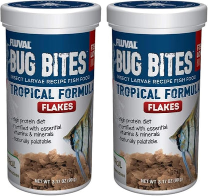 Fluval Bug Bites Tropical Fish Food, Flakes for Small to Medium Sized Fish, 3.17 oz., A7332, Brown (Pack of 2)