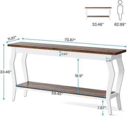 Tribesigns 70.9 Inches Extra Long Sofa Table Behind Couch, Vintage Console Entry Table with 2-Tier Storage for Hallway, Entryway, Living Room, White & Brown