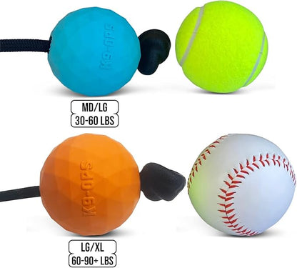 K9 Ops Dog Ball on a Rope Moki Tug Toy - Solid Rubber Fetch Training Reward - Large Dogs Tugs Durable Aggressive Chewers (Coal Black, MD/LG)