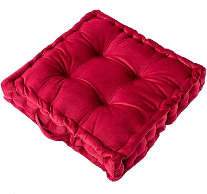 cuyfomr Floor Pillow, Square Floor Seating Pillow Cushion with Handle Thicken Portable Velvet Floor Pillow Cushion for Yoga Living Room Bedroom Home Decor (red,16.5×16.5×3.54in)