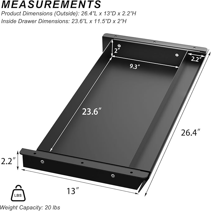 Large Under Desk Mounted Sliding Drawer
