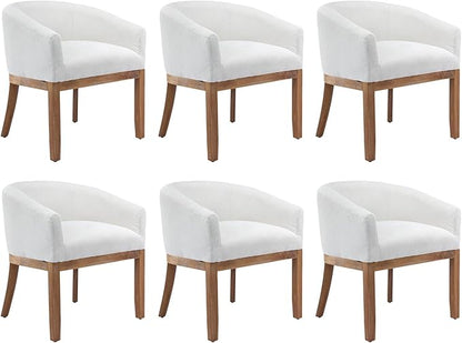 Shenyon Mid Century Modern Dining Chairs Set of 6, Upholstered Linen Fabric Dining Room Chairs with Arms and Solid Wood Legs, Comfy Barrel Accent Chairs for Dining Room, Living Room, or Cafe,Beige
