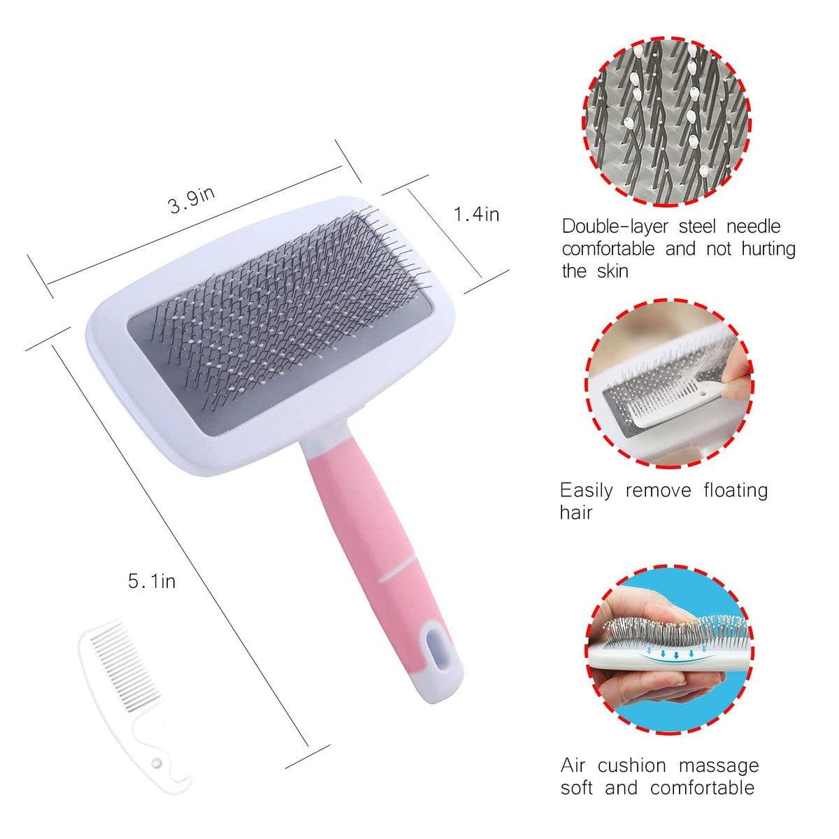 Small Animal Pet Grooming Kit with Pet Shedding Slicker Brush, Bath Massage Glove, Pet Grooming Comb, Nail Clipper Trimmer for Rabbit, Puppy, Kitten, Guinea Pig, Hamster, Ferret (Pink)