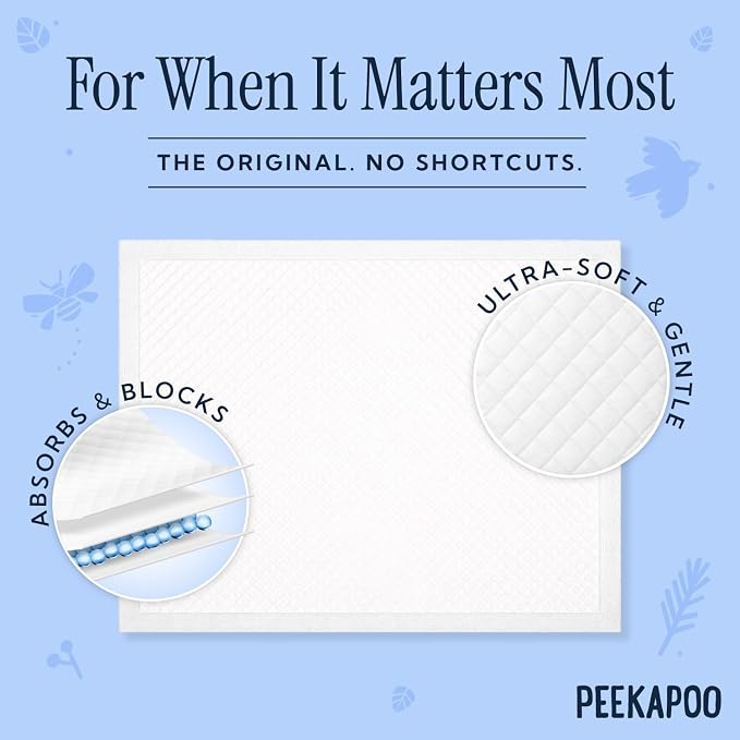 Peekapoo Disposable Baby Changing Pad Liners - Original Brand - 100 Pack | Super Soft, Waterproof, Ultra Absorbent, Fragrance-Free, No Dyes, 24 x 18 Inch, Portable, Travel-Friendly, BPA & PFAS Free