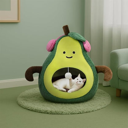 Cute Cat Beds for Indoor Cats, Small Dog Beds, Soft Washable Pet Beds for Kitten and Puppy, Funny Avocado Cat Cave, 19 Inches