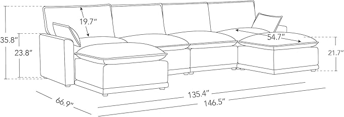 CHITA 147" Oversized Cloud Couch, Modern Modular Sectional Sofa Set for Living Room, 6 Seater U Shaped Sectional Couch, Cream