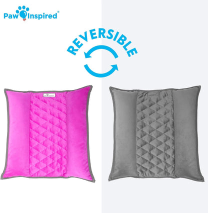 Paw Inspired Snuggle Bunny Bolster Bed for Rabbits, Cats, Dogs and Other Small Pets, Reversible Fleece Flop Bedding with Padded Sides (Gray/Pink)