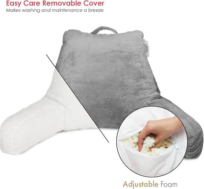 Nestl Reading Pillow with Shredded Memory Foam, Designed for Sitting Up in Bed and Couch, Back and Arms Adjustable Support for Adult & Teens Backrest Pillows for Reading, with Washable Cover Dark Grey