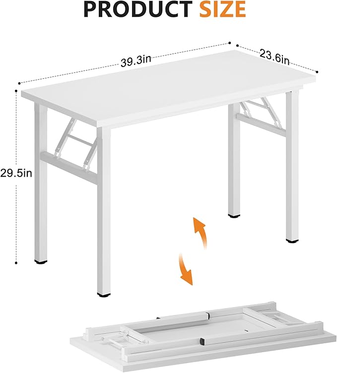 DlandHome Computer Desk Folding Table 39.4 inches Writing Desk for Small Space Folding Desk Laptop Desk No Assembly Required White&White