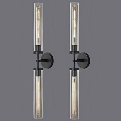 Brass Wall Sconces, 30in Black 2-Light Double Glass Sconces Wall Lighting, Bathroom Knurled Vanity Light Sconces, Wall Lights for Living Room Bedroom（Including Bulb）