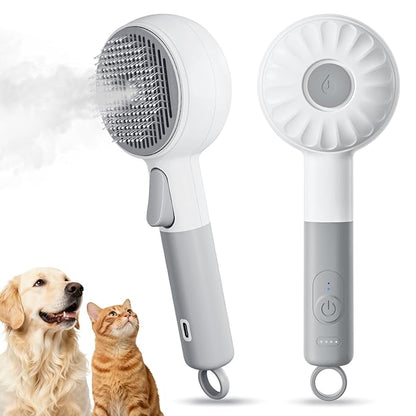 Pet Brush for Cats & Dogs Steam, 3-in-1 Steam Beauty Pet Comb, 2-Speed Spray Settings, Removes Dander and Deshedding Tool, One-Touch Self-Cleaning Hair Brush, for Long and Short Hair Pets