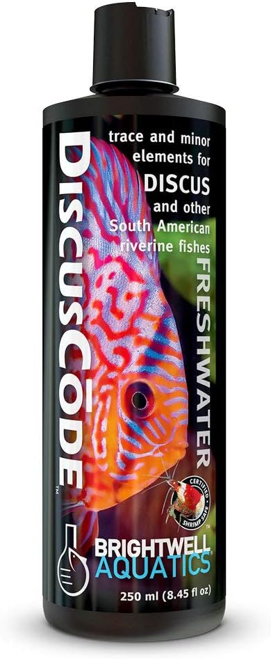 Brightwell Aquatics DiscusCōde Trace and Minor Element Supplement Supports Coloration Nerve Function Overall Health in Discus and Amazonian Freshwater Fish, 250 ml