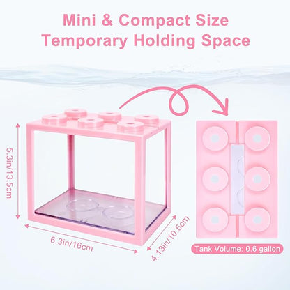 JIABEIUS 2 PCS Small Betta Fish Tank, 0.6 Gallon Mini Aquarium Tank, Pink Cube Fish Bowl, Desktop Stackable Tank for Small Fish, Insect, Shrimp, Turtle, Spider