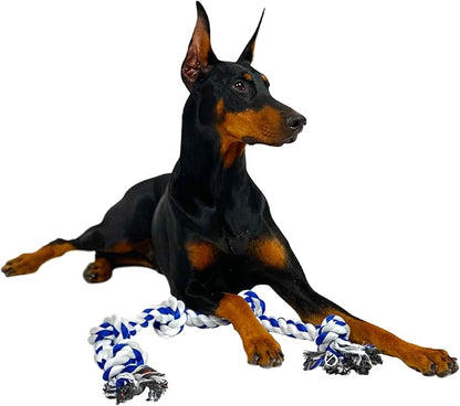 4Knines Dog Rope Toy with 5 Knots – 36-Inch Heavy-Duty Tug for Medium & Large Breeds – Durable Cotton for Chewing, Fetch, and Tug-of-War – Interactive Dog Toy for Exercise and Play – Blue