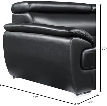 Blackjack Furniture 4571 Veal Collection Modern Genuine Leather Accent Chair with Adjustable Headrest, Sturdy Wood Frame and Stainless Steel Legs, Stylish Living Room Arm Chair, Black