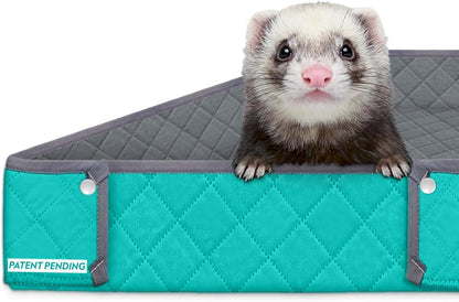 Paw Inspired Critter Box Washable Cage Liner, Reversible Fleece Bedding with Raised Sides for Ferrets, Guinea Pigs, Rats, Chinchillas, Small Animals (Critter Nation/Ferret Nation, Gray/Green)