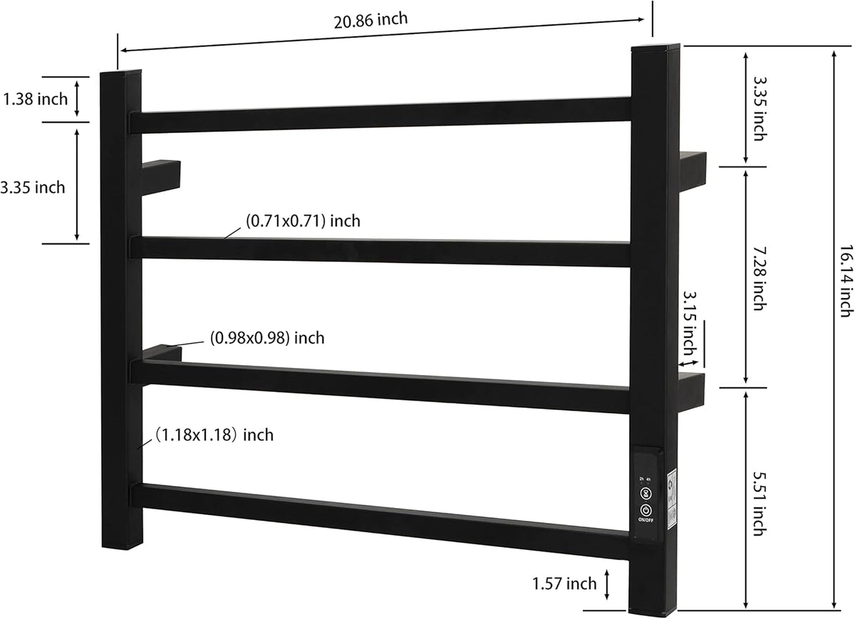 KEG Towel Warmer 4 Bars for Bathroom Wall Mounted Bath Towel Heater Hardwired and Plug-in with Built-in Timer Matte Black