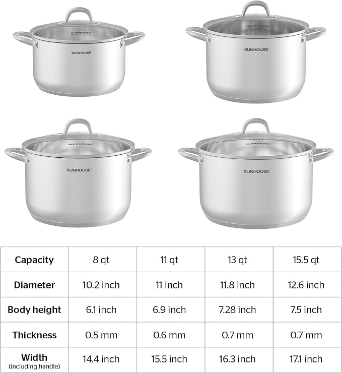 SUNHOUSE Stainless Steel Stock Pot