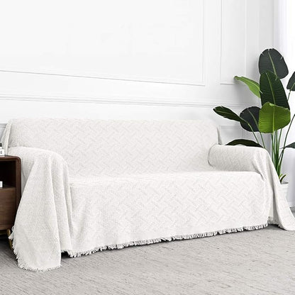MYSKY HOME White Sofa Covers for 3 Cushion Couch Geometrical Living Room Sofa Throws Sofa Slipcovers for Pets, Kids (XX-Large, 91" x 134", White)